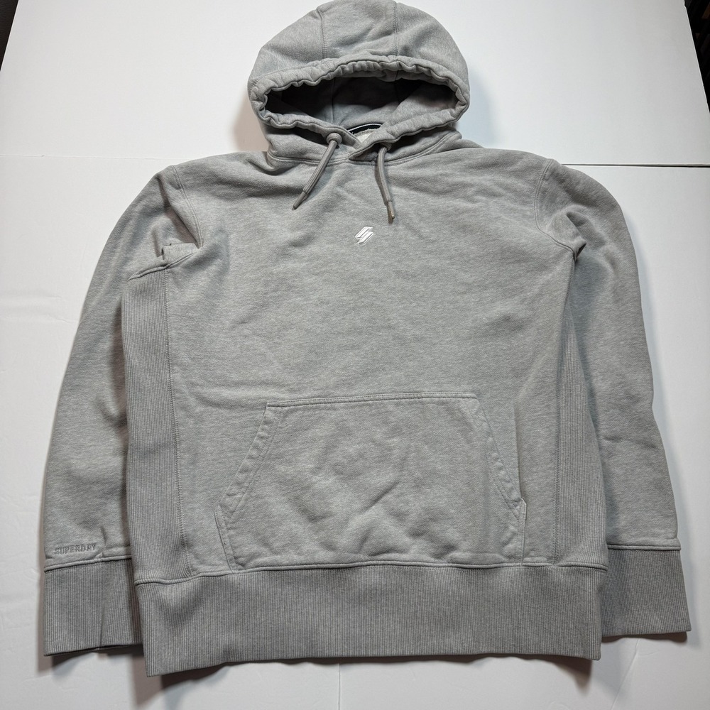 Superdry Hoodie Sweatshirt Mens XL Gray Pullover Kangaroo Pocket Logo Casual